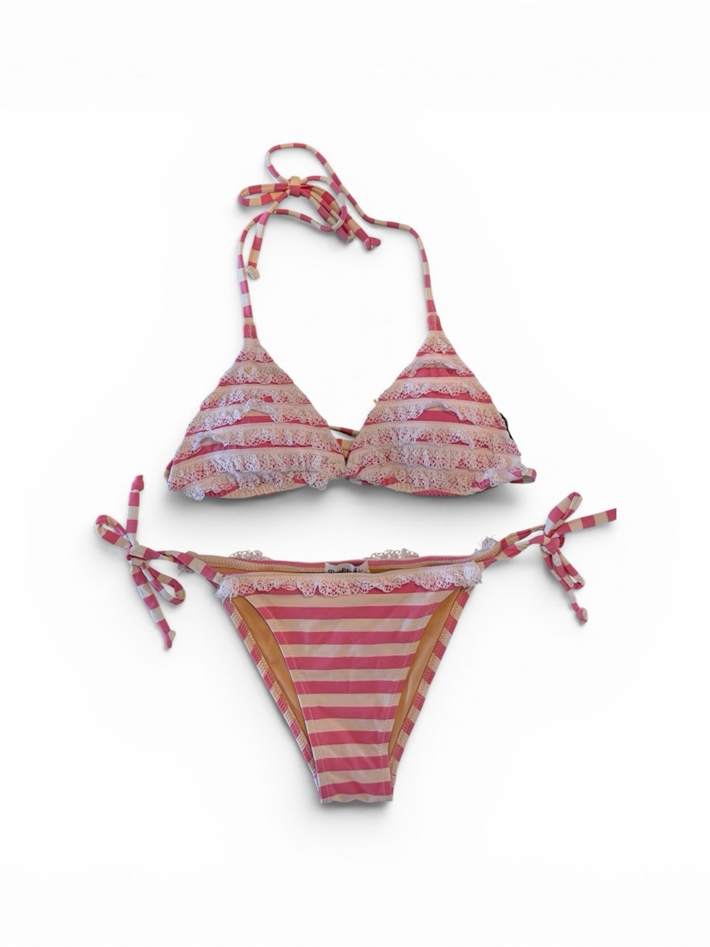 Paolita Pink and White Ruffle Bikini Top XS